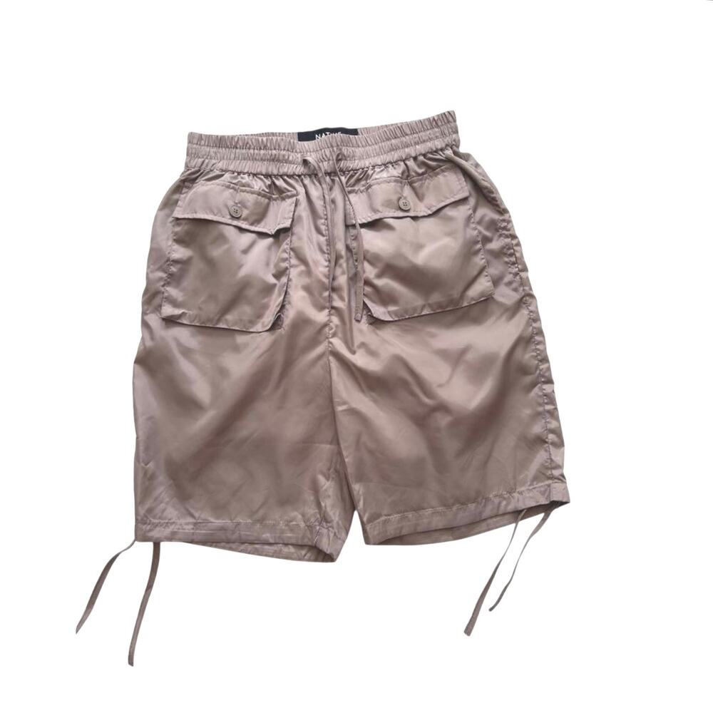 Native Youth Tan Utility Drawstring Shorts Cargo Style Mesh Lined Size 30 trip